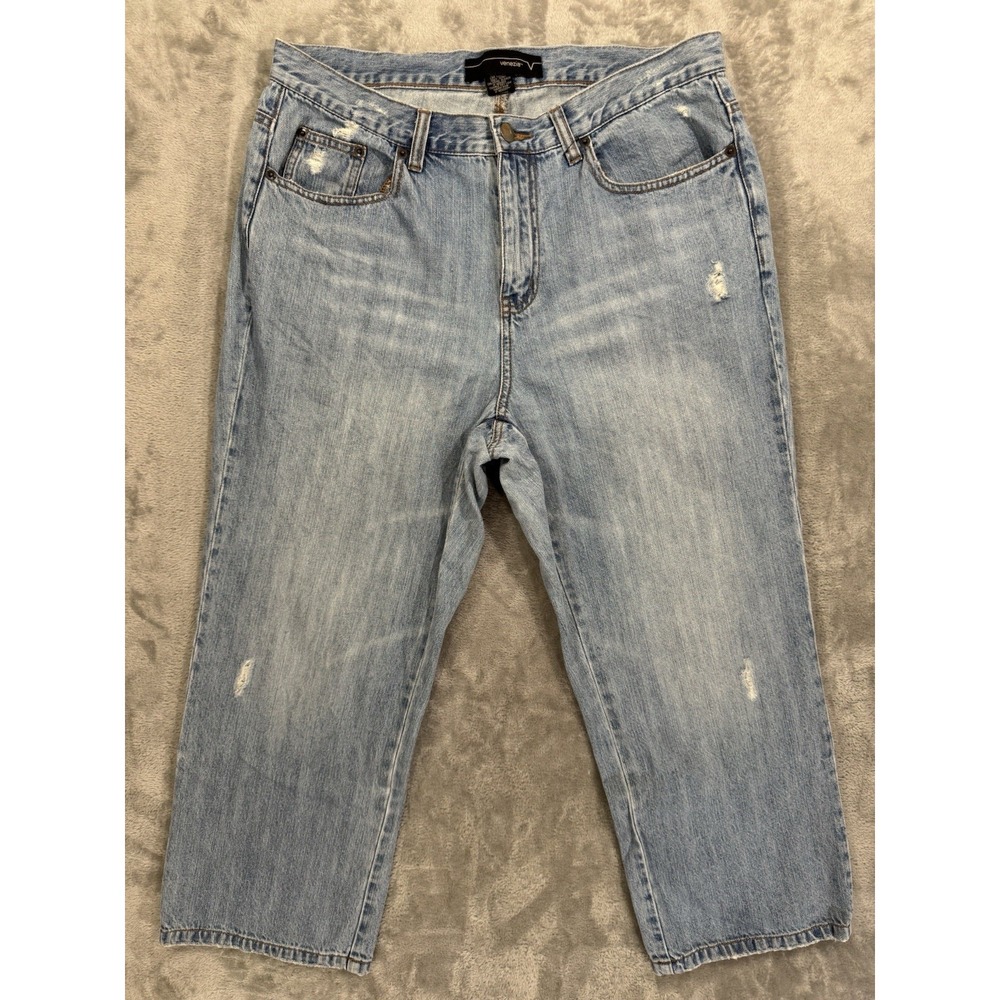 Venezia Capri Jeans Womens 14 Lane Bryant Blue High Rise Light Wash Distressed